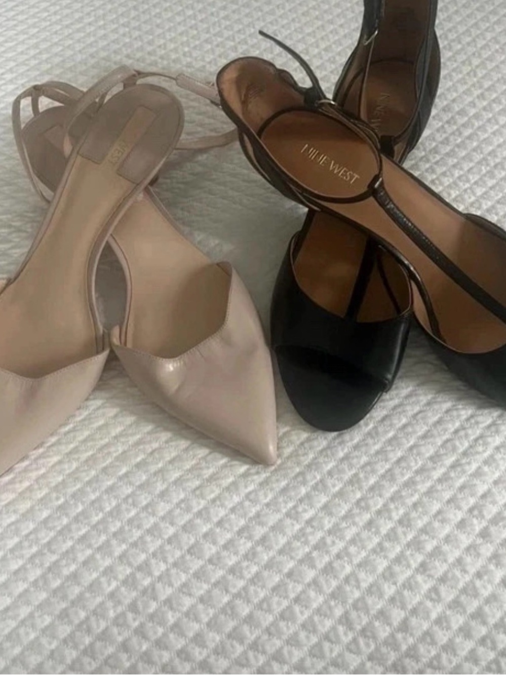 Nine West Black T-Strap Heels and Nude Pointed Slingbacks